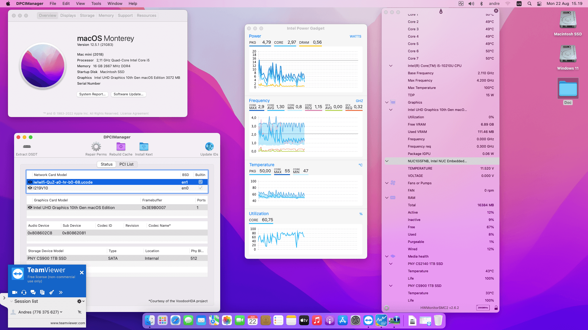 Success Hackintosh macOS Monterey 12.5.1 Build 21G83 in Intel NUC Kit NUC10i5FNHN